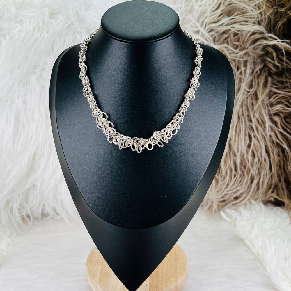 Vintage Silvertone Multi Circle Linked Chain Neck… - image 2